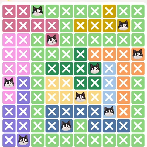 Meowdoku Level 738 solved board with every cat placed