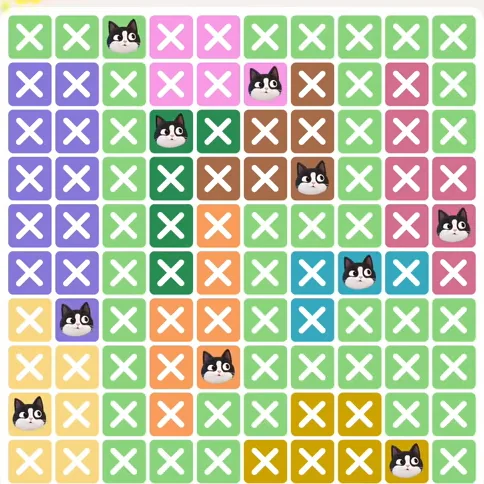 Meowdoku Level 739 solved board with every cat placed