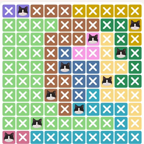 Meowdoku Level 740 solved board with every cat placed