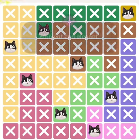 Meowdoku Level 741 solved board with every cat placed
