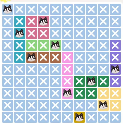 Meowdoku Level 742 solved board with every cat placed
