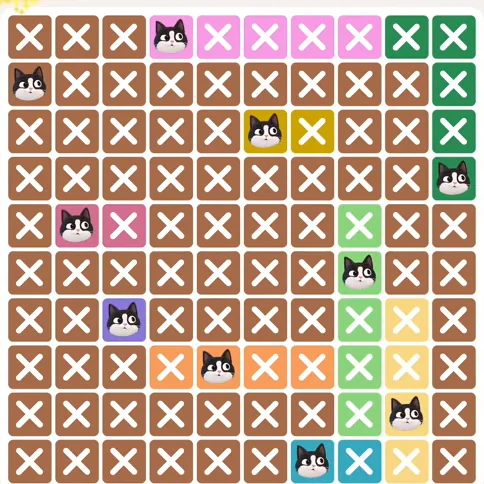 Meowdoku Level 743 solved board with every cat placed