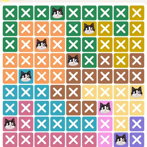 Meowdoku Level 744 solved board with every cat placed