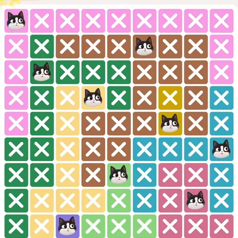 Meowdoku Level 747 solved board with every cat placed