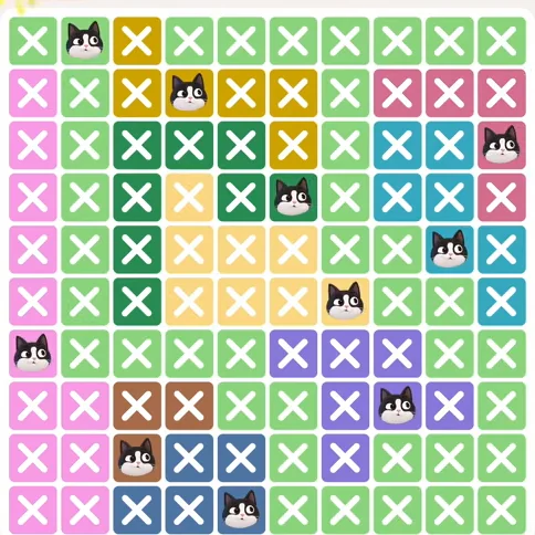 Meowdoku Level 748 solved board with every cat placed