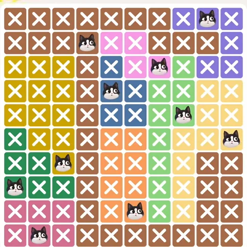 Meowdoku Level 749 solved board with every cat placed