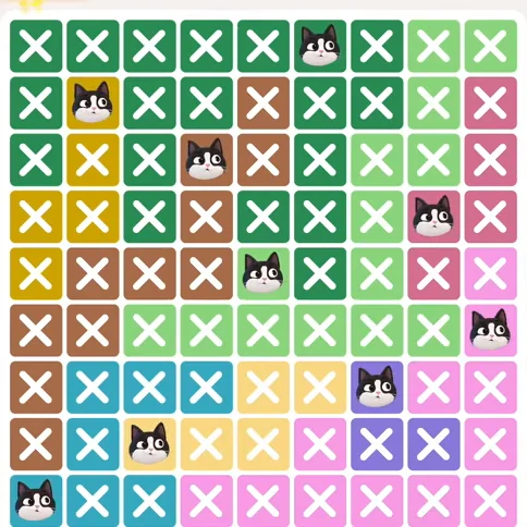 Meowdoku Level 754 solved board with every cat placed