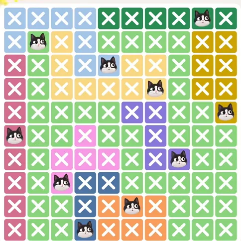 Meowdoku Level 758 solved board with every cat placed