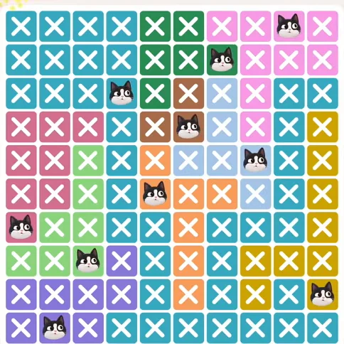 Meowdoku Level 763 solved board with every cat placed