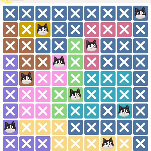 Meowdoku Level 764 solved board with every cat placed