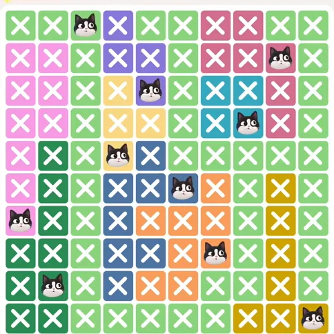 Meowdoku Level 766 solved board with every cat placed