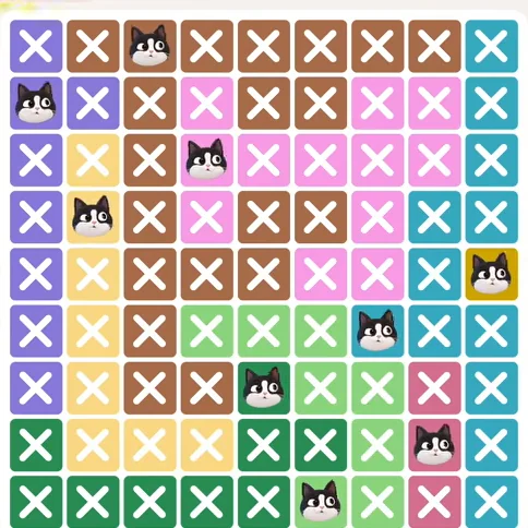 Meowdoku Level 767 solved board with every cat placed