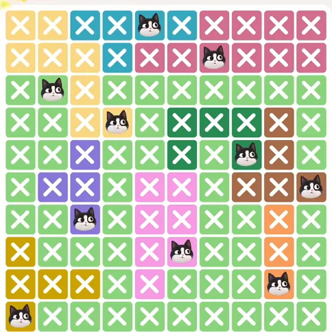 Meowdoku Level 768 solved board with every cat placed