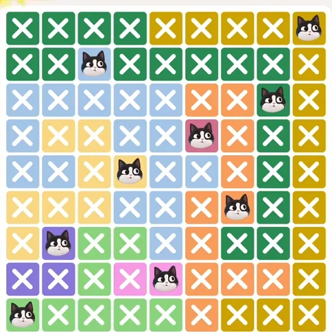 Meowdoku Level 777 solved board with every cat placed