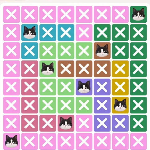 Meowdoku Level 781 solved board with every cat placed