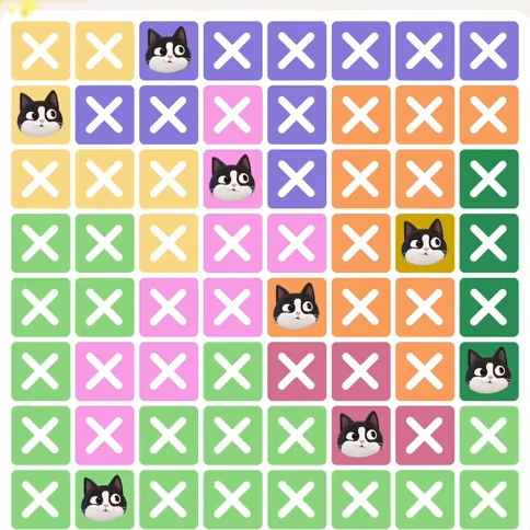 Meowdoku Level 791 solved board with every cat placed