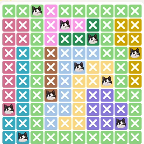 Meowdoku Level 795 solved board with every cat placed