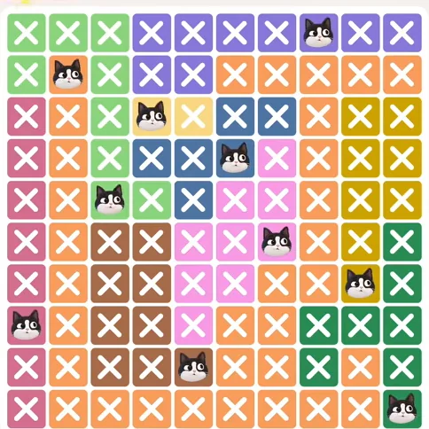 Meowdoku Level 796 solved board with every cat placed