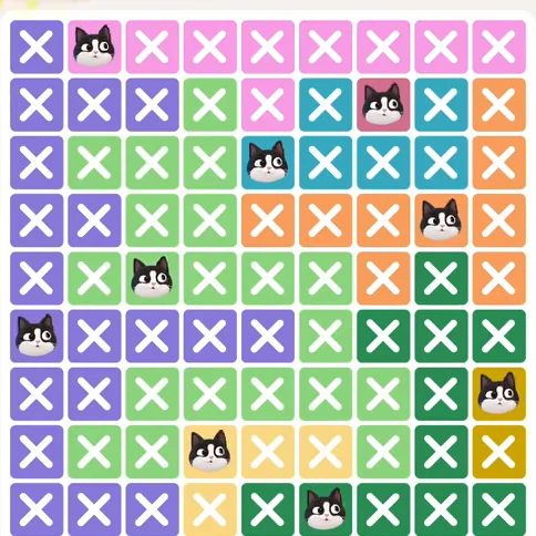 Meowdoku Level 797 solved board with every cat placed