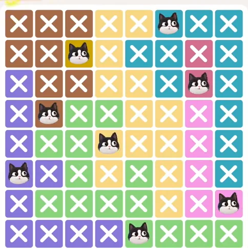 Meowdoku Level 801 solved board with every cat placed