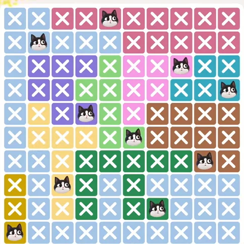 Meowdoku Level 803 solved board with every cat placed