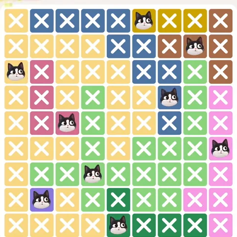 Meowdoku Level 804 solved board with every cat placed
