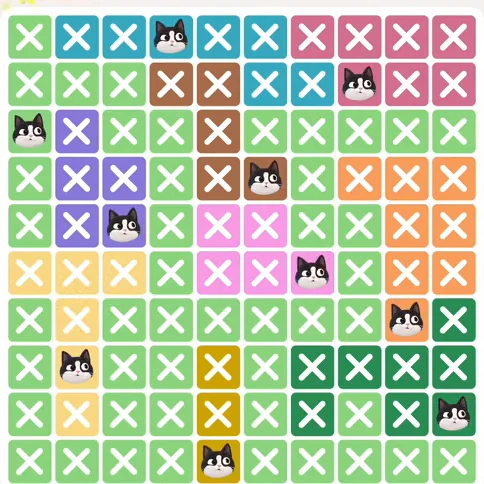 Meowdoku Level 805 solved board with every cat placed