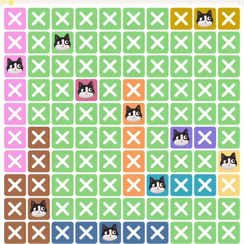 Meowdoku Level 806 solved board with every cat placed