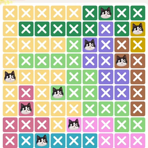 Meowdoku Level 807 solved board with every cat placed