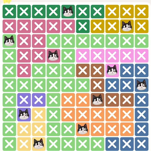Meowdoku Level 808 solved board with every cat placed