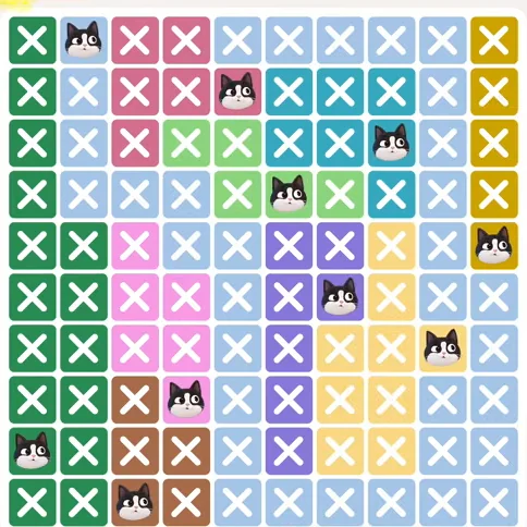 Meowdoku Level 809 solved board with every cat placed