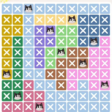 Meowdoku Level 810 solved board with every cat placed