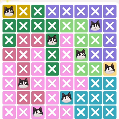 Meowdoku Level 811 solved board with every cat placed