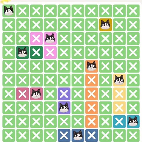 Meowdoku Level 812 solved board with every cat placed
