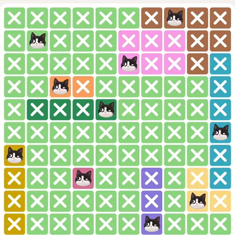 Meowdoku Level 813 solved board with every cat placed