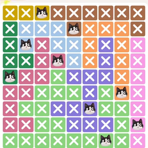 Meowdoku Level 817 solved board with every cat placed