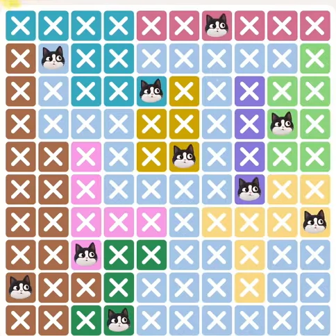 Meowdoku Level 819 solved board with every cat placed