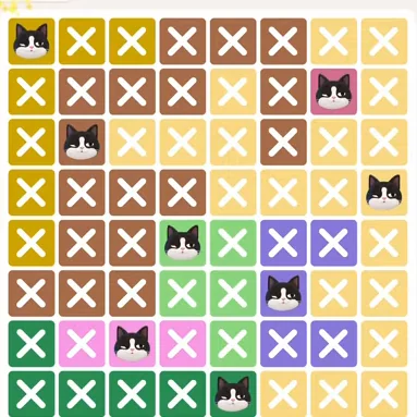 Meowdoku Level 821 solved board with every cat placed