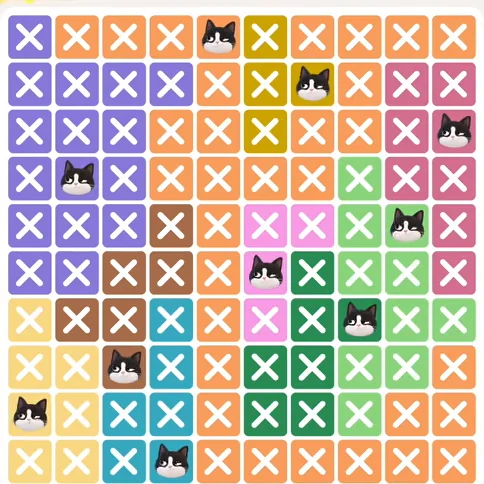 Meowdoku Level 823 solved board with every cat placed