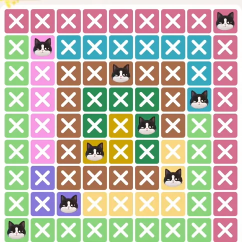 Meowdoku Level 824 solved board with every cat placed