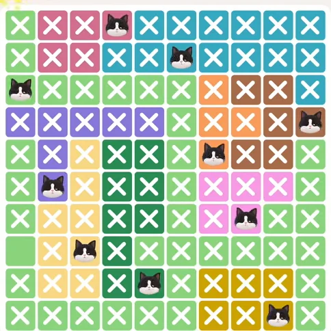 Meowdoku Level 825 solved board with every cat placed