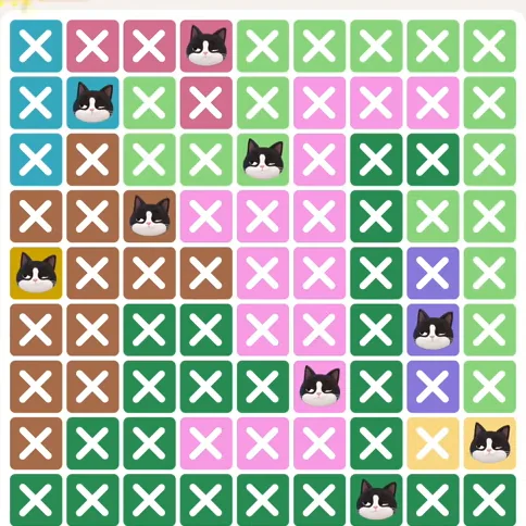 Meowdoku Level 827 solved board with every cat placed