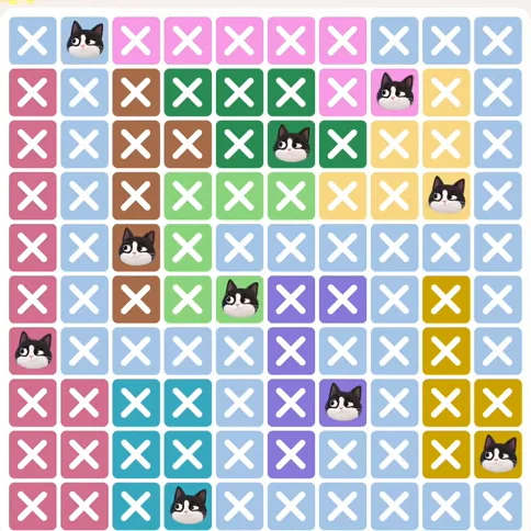 Meowdoku Level 828 solved board with every cat placed