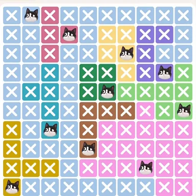 Meowdoku Level 830 solved board with every cat placed