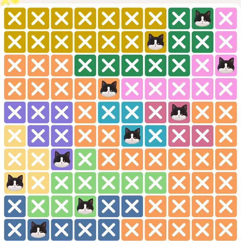 Meowdoku Level 832 solved board with every cat placed