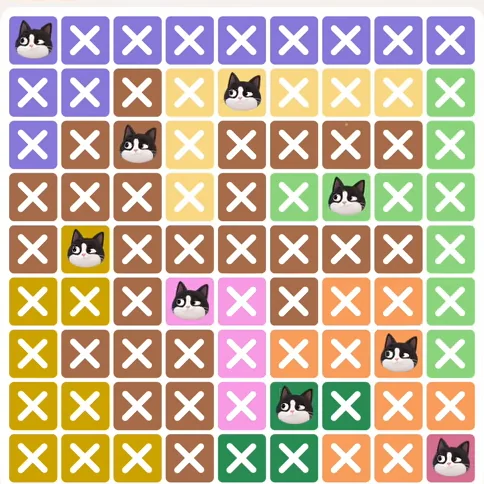 Meowdoku Level 834 solved board with every cat placed