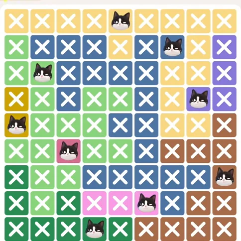 Meowdoku Level 837 solved board with every cat placed