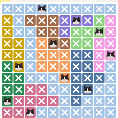 Meowdoku Level 838 solved board with every cat placed