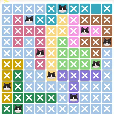 Meowdoku Level 840 solved board with every cat placed