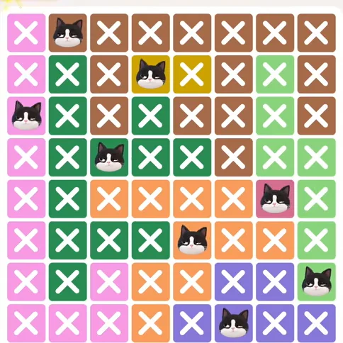 Meowdoku Level 841 solved board with every cat placed
